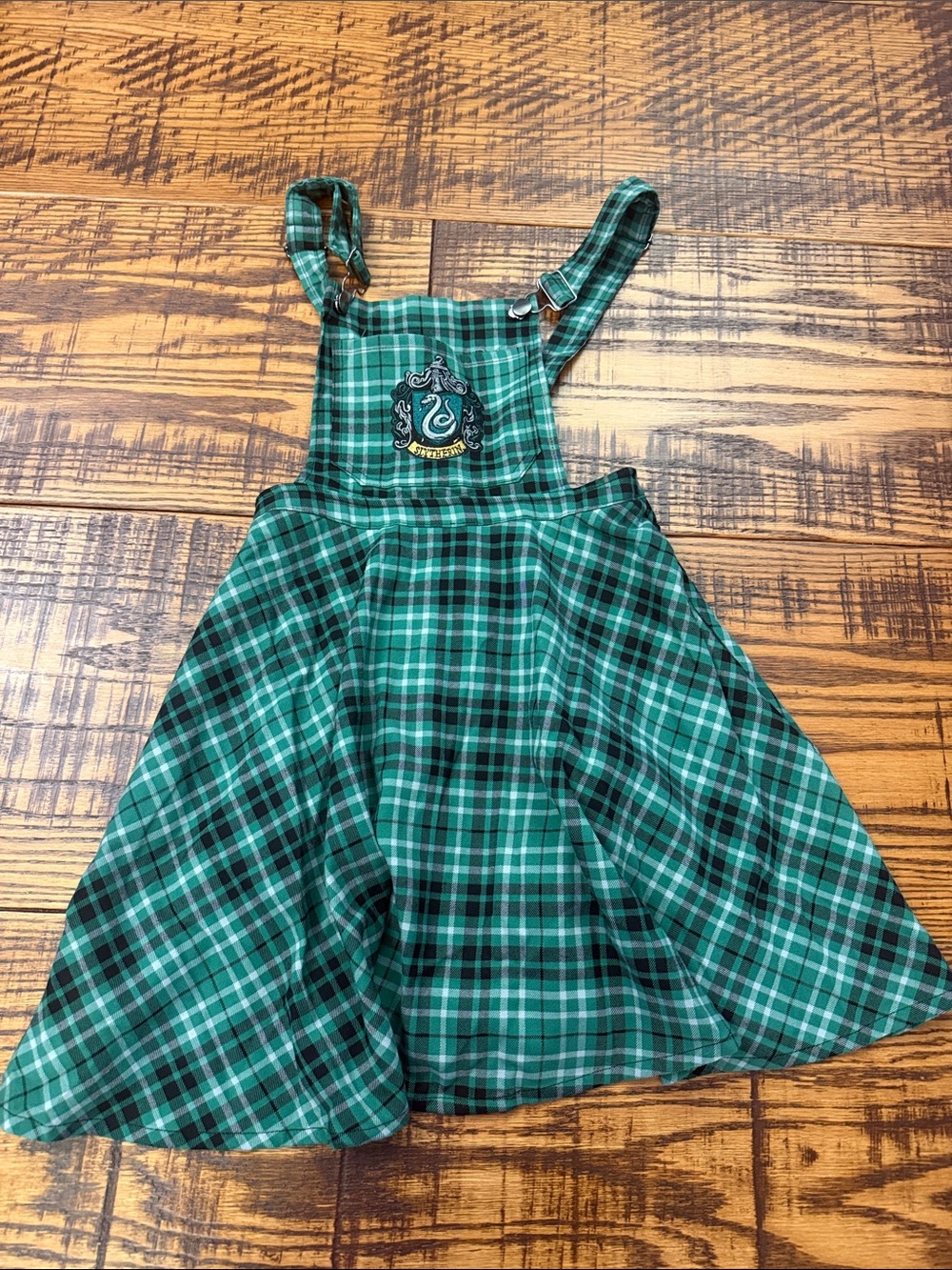 Hot Topic Green Plaid Slytherin Pinned Pinafore Dress